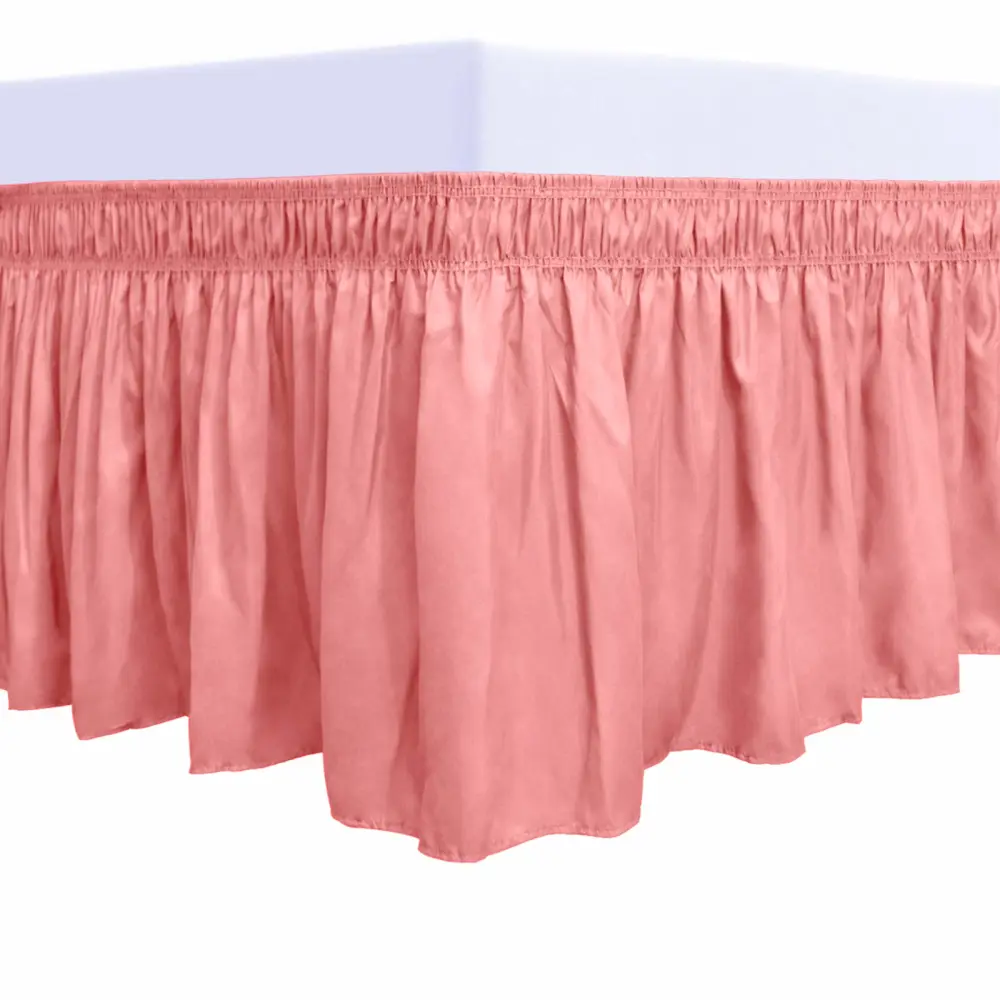 PureFit Wrap Around Ruffled Bed Skirt with Adjustable Elastic Belt - 18 Inch Drop Easy to Put On, Wrinkle Free Bedskirt Dust Ruffles, Bed Frame Cover for Queen, King and C-King Size Beds, Pink