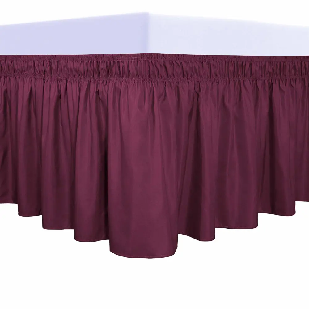 PureFit Wrap Around Ruffled Bed Skirt with Adjustable Elastic Belt - 18 Inch Drop Easy to Put On, Wrinkle Free Bedskirt Dust Ruffles, Bed Frame Cover for Queen, King and C-King Size Beds, Wine