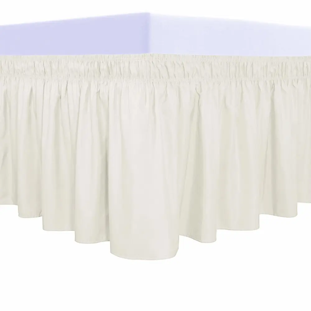 PureFit Wrap Around Ruffled Bed Skirt with Adjustable Elastic Belt - 22 Inch Drop Easy to Put On, Wrinkle Free Bedskirt Dust Ruffles, Bed Frame Cover for Queen, King and C-King Size Beds, Ivory