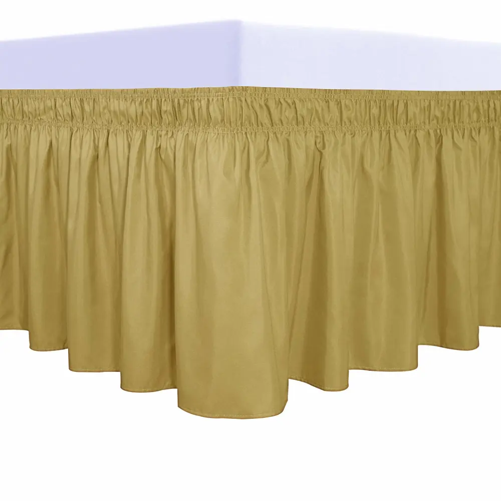 PureFit Wrap Around Ruffled Bed Skirt with Adjustable Elastic Belt - 22 Inch Drop Easy to Put On, Wrinkle Free Bedskirt Dust Ruffles, Bed Frame Cover for Twin,Twin XL and Full Size Beds, Gold