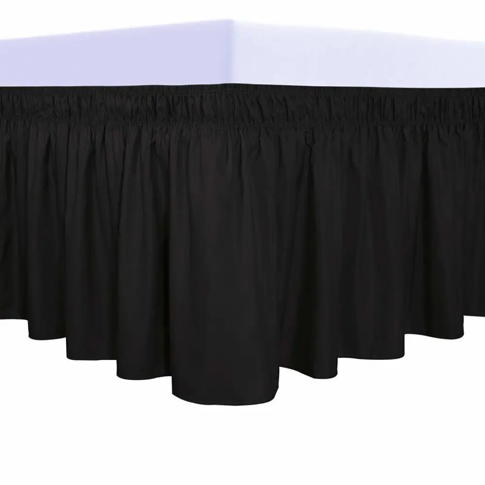 PureFit Wrap Around Ruffled Bed Skirt with Adjustable Elastic Belt - 14 Inch Drop Easy to Put On, Wrinkle Free Bedskirt Dust Ruffles, Bed Frame Cover for Queen, King and C-King Size Beds, Black