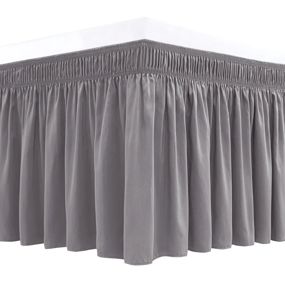 Biscaynebay Wrap Around Bed Skirts for Queen Size Beds Short Drop of 12", Silver Grey Adjustable Elastic Dust Ruffles Easy Fit Wrinkle Resistant Silky Luxurious Fabric Machine Washable