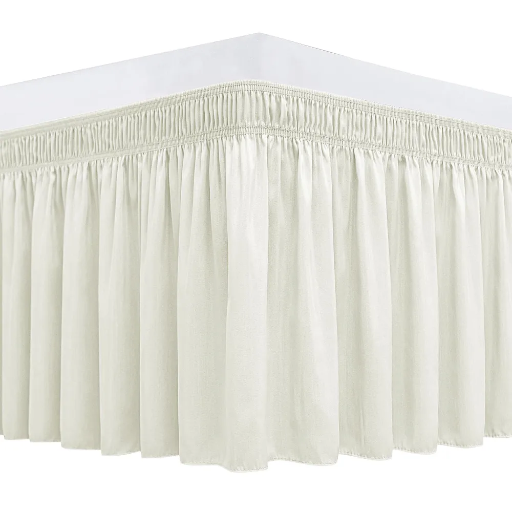 Biscaynebay Wrap Around Bed Skirts for Full & Full XL Beds Short Drop of 12", Ivory Adjustable Elastic Dust Ruffles Easy Fit Wrinkle Resistant Silky Luxurious Fabric Machine Washable