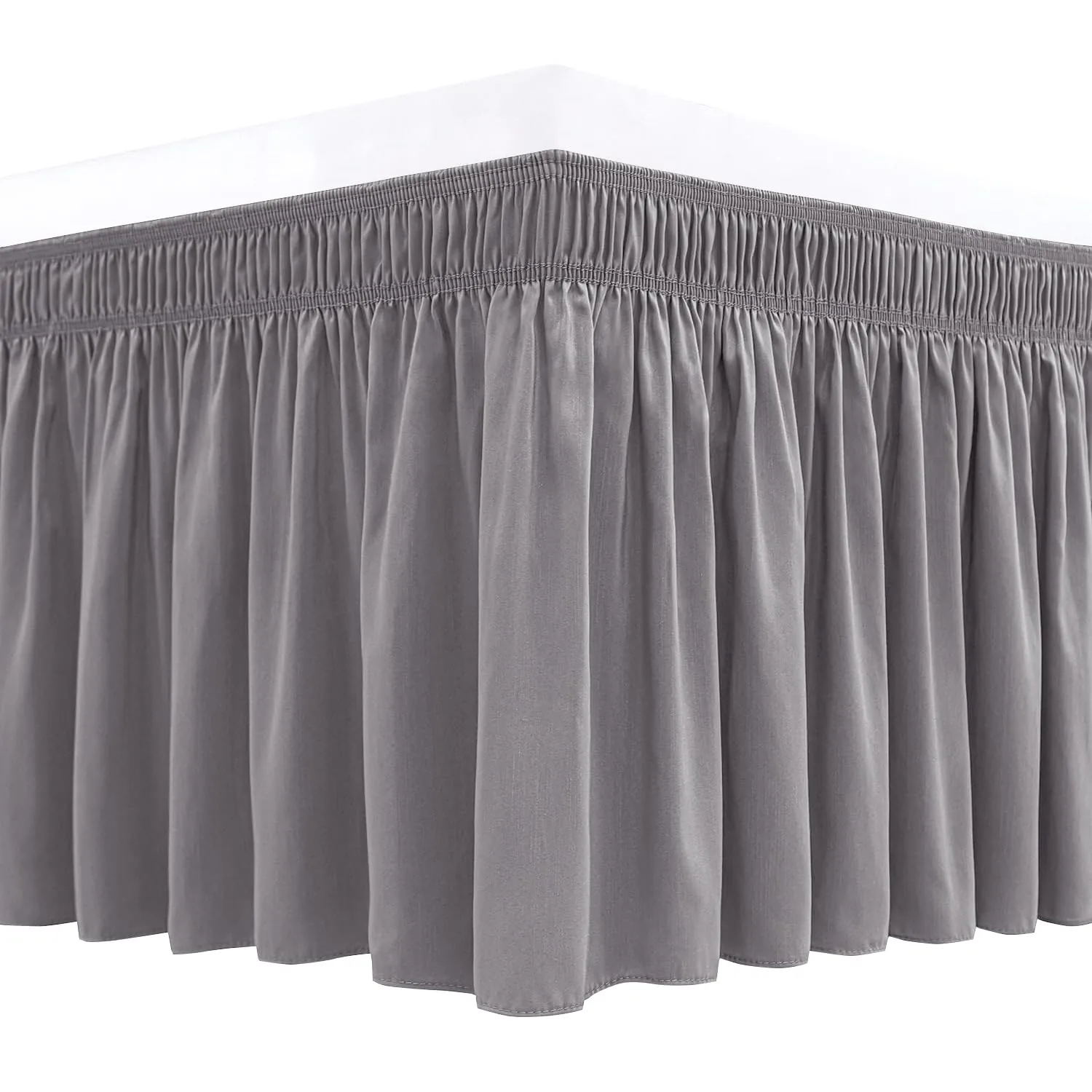Biscaynebay Wrap Around Bed Skirts for Queen Size Beds Extra Short Drop of 9", Silver Grey Elastic Dust Ruffles Easy Fit Wrinkle & Fade Resistant Silky Luxurious Fabric Solid Machine Washable