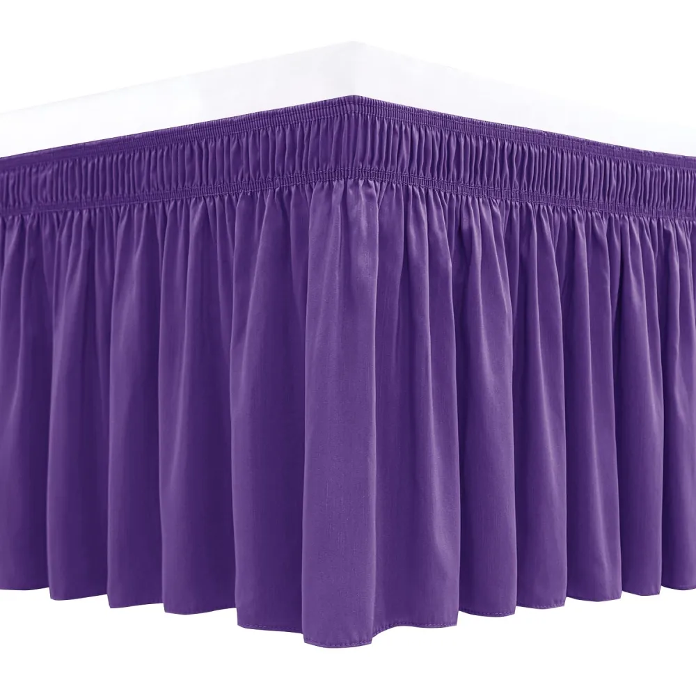 Biscaynebay Wrap Around Bed Skirts for Full & Full XL Beds 15" Drop, Purple Adjustable Elastic Dust Ruffles Easy Fit Wrinkle & Fade Resistant Silky Luxurious Fabric Machine Washable