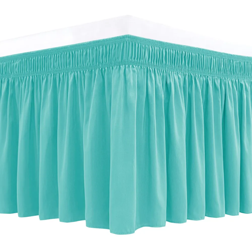 Biscaynebay Wrap Around Bed Skirts for Queen Beds 15" Drop, Aqua Adjustable Elastic Dust Ruffles Easy Fit Wrinkle & Fade Resistant Silky Luxurious Fabric Machine Washable