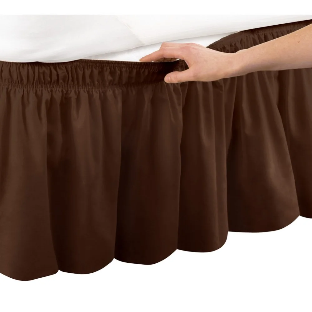 Collections Etc Wrap Around Bed Skirt, Easy Fit Elastic Dust Ruffle, Brown, Queen/King