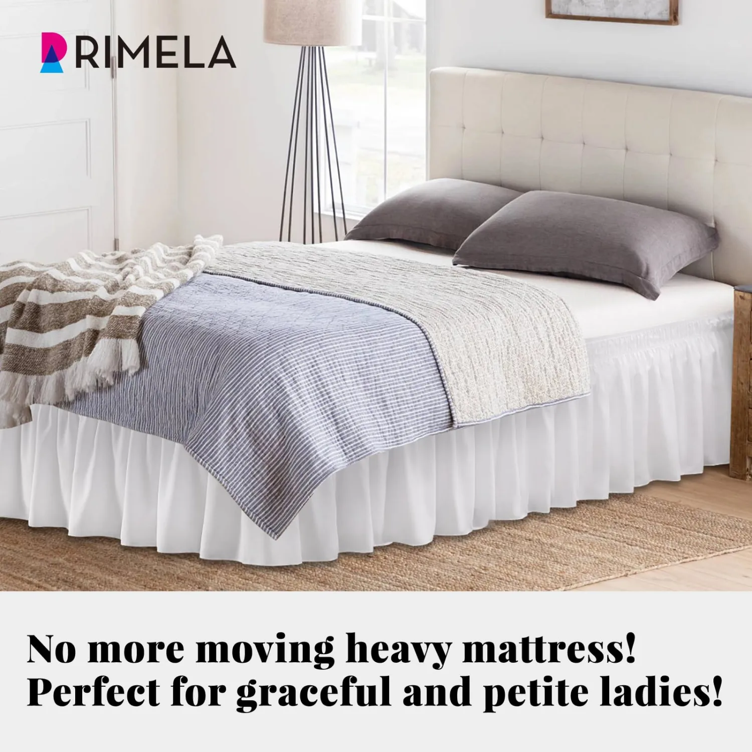 RIMELA Ruffled White Bed Skirt King Size, Dust Ruffle for King Size Bed, Soft and Solid Microfiber with 15" Drop, Classic Style, California King, Bright White Bedskirts