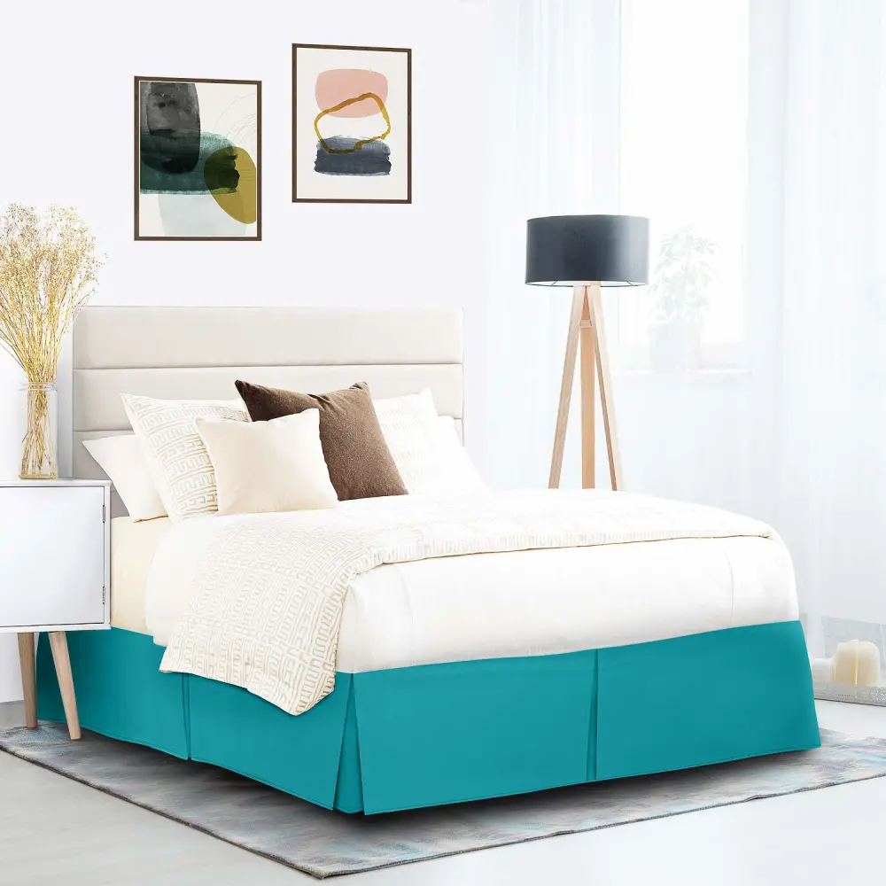 Nestl Teal Twin Bed Skirt - Twin Size Bed Skirt 14 Inch Drop - Brushed Microfiber Bed Skirts - Hotel Quality Pleated Bed Skirt - Shrinkage & Fade Resistant