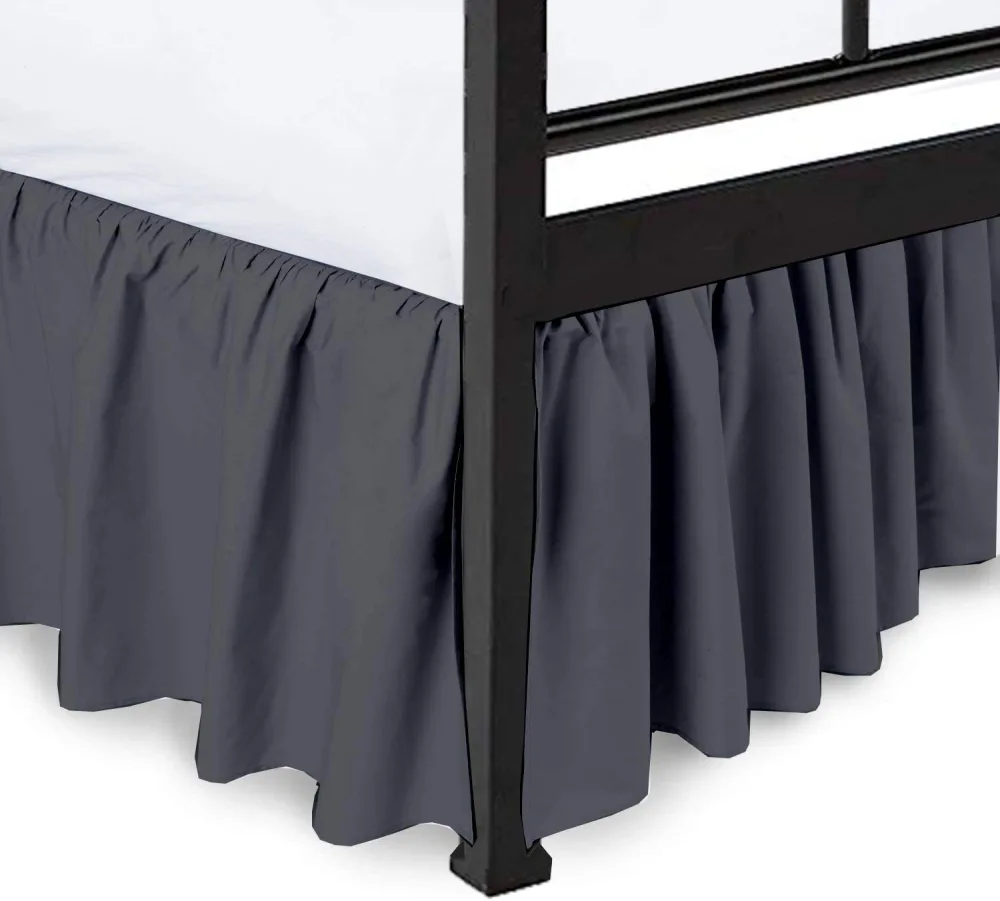 Ruffled Bed Skirt with Split Corners, Gathered Style, 100% Microfiber-24 Drop, Dust Ruffle Bed Skirts Twin, Dark Grey