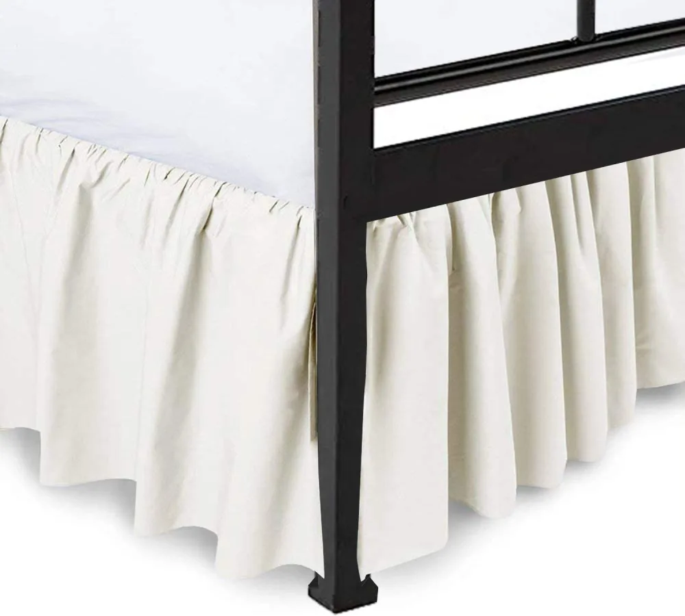 Ruffled Bed Skirt with Split Corners, Gathered Style, 100% Microfiber-15 Drop, Dust Ruffle Bed Skirts Queen, Ivory