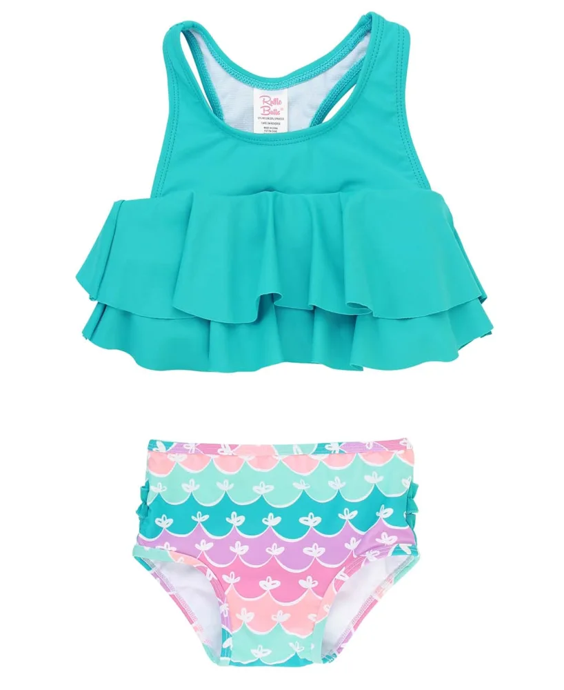 RuffleButts Baby/Toddler Girls Cropped 2-Piece Sleeveless Tankini Swimsuits with UPF50+ Sun Protection