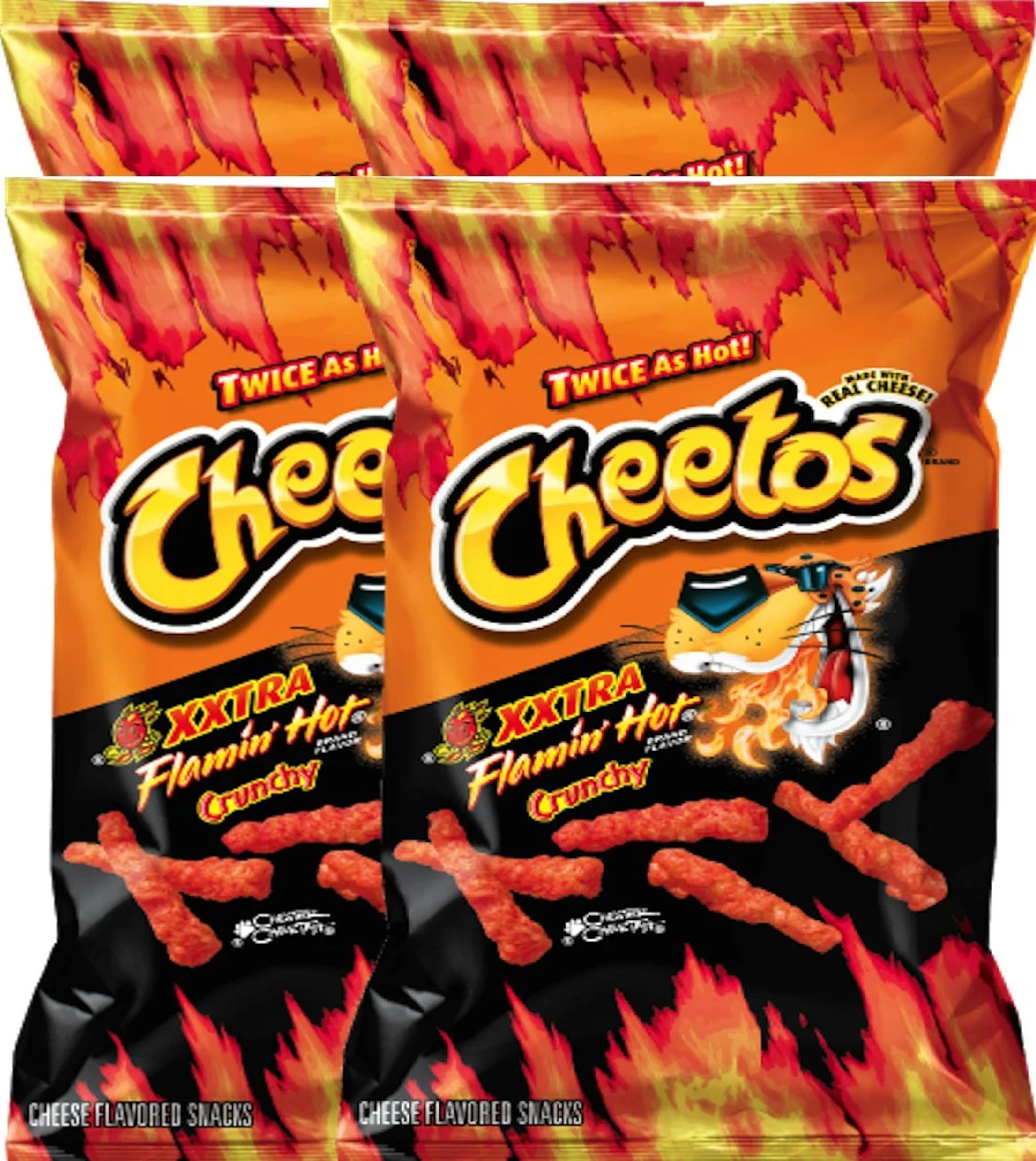 Cheetos Crunchy XXtra Flamin’ Hot Net Wt. 3.5 Baggies Snack Care Package for College, Military, Sports (4)