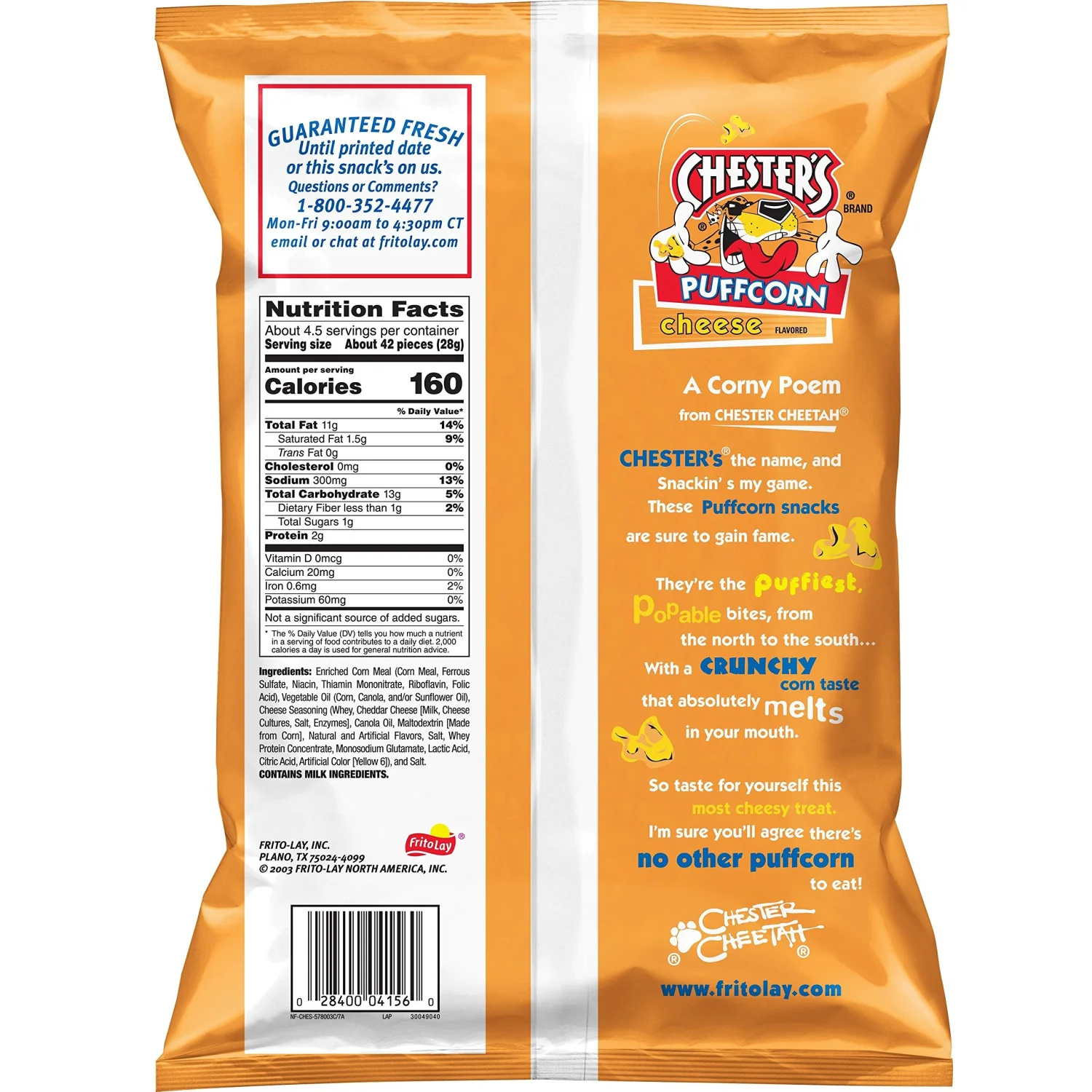 Cheetos, Chesters Puffcorn Cheese, 4.25 Ounce