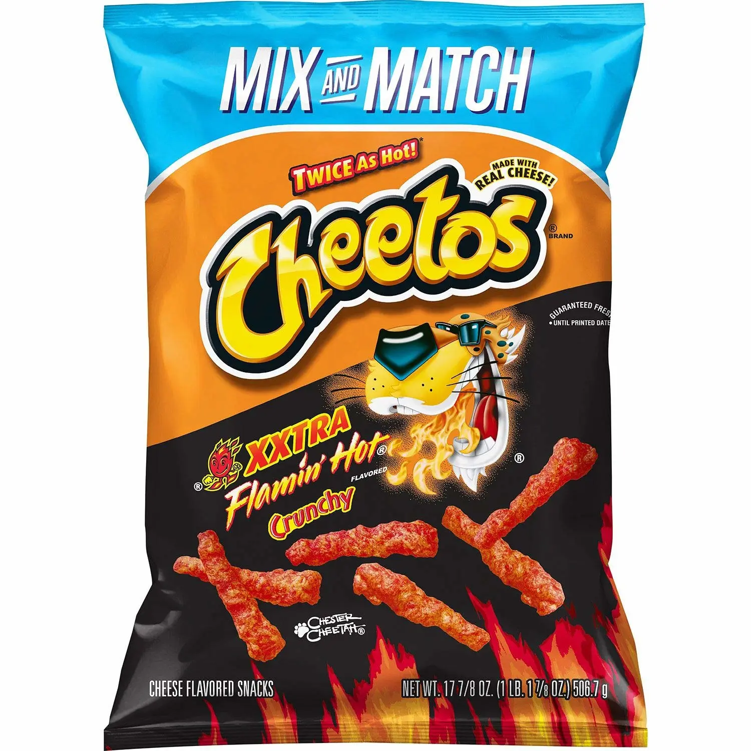 Cheetos Crunchy XXTRA Flamin Hot Crunchy Cheese Flavored Snacks, Bulk Party Size, 17.87 Fl Oz | Frustration Free Packaging