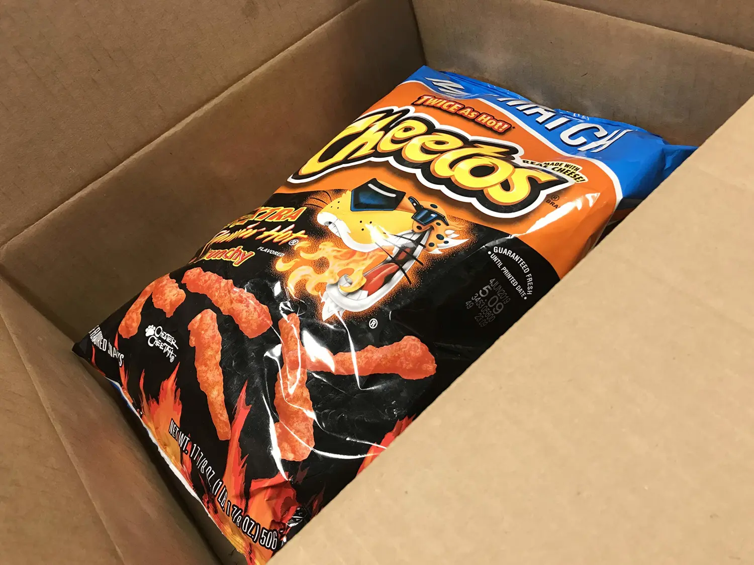 Cheetos Crunchy XXTRA Flamin Hot Crunchy Cheese Flavored Snacks, Bulk Party Size, 17.87 Fl Oz | Frustration Free Packaging