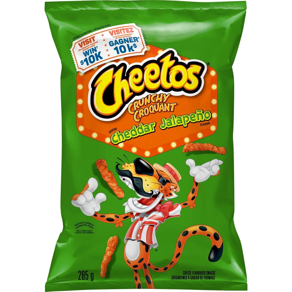 Cheetos Crunchy Cheddar Jalapeño Cheese Flavored Snacks, 285g/10oz {Imported from Canada}