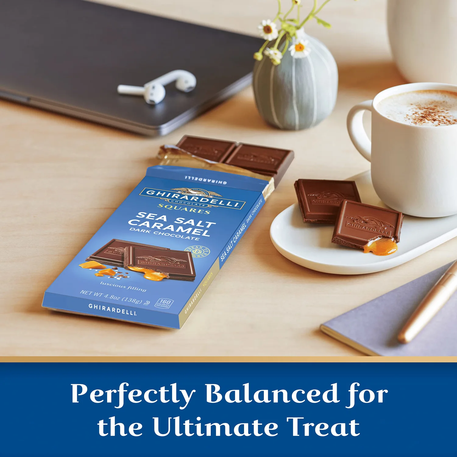 GHIRARDELLI Sea Salt Caramel Dark Chocolate Squares Bar, 4.8 Oz Bar