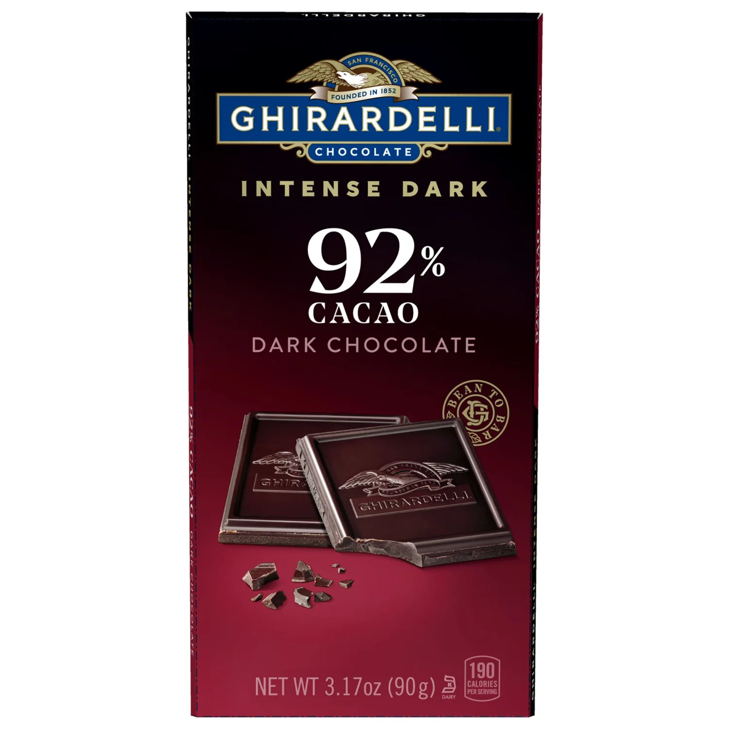 GHIRARDELLI Intense Dark Chocolate Bar, 92% Cacao, 3.17 Oz Bar