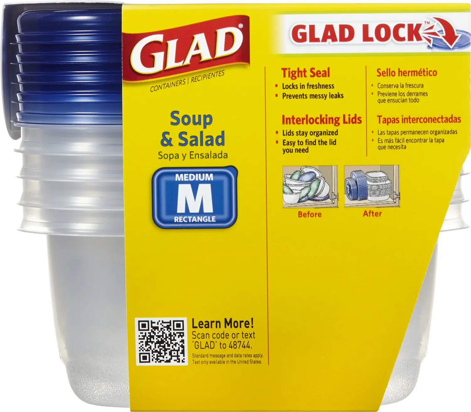 GladWare Soup & Salad Food Storage Containers for Everyday Use | Medium Rectangle Containers for Food Storage | Containers Hold up to 24 Ounces of Food, 5 Count Set