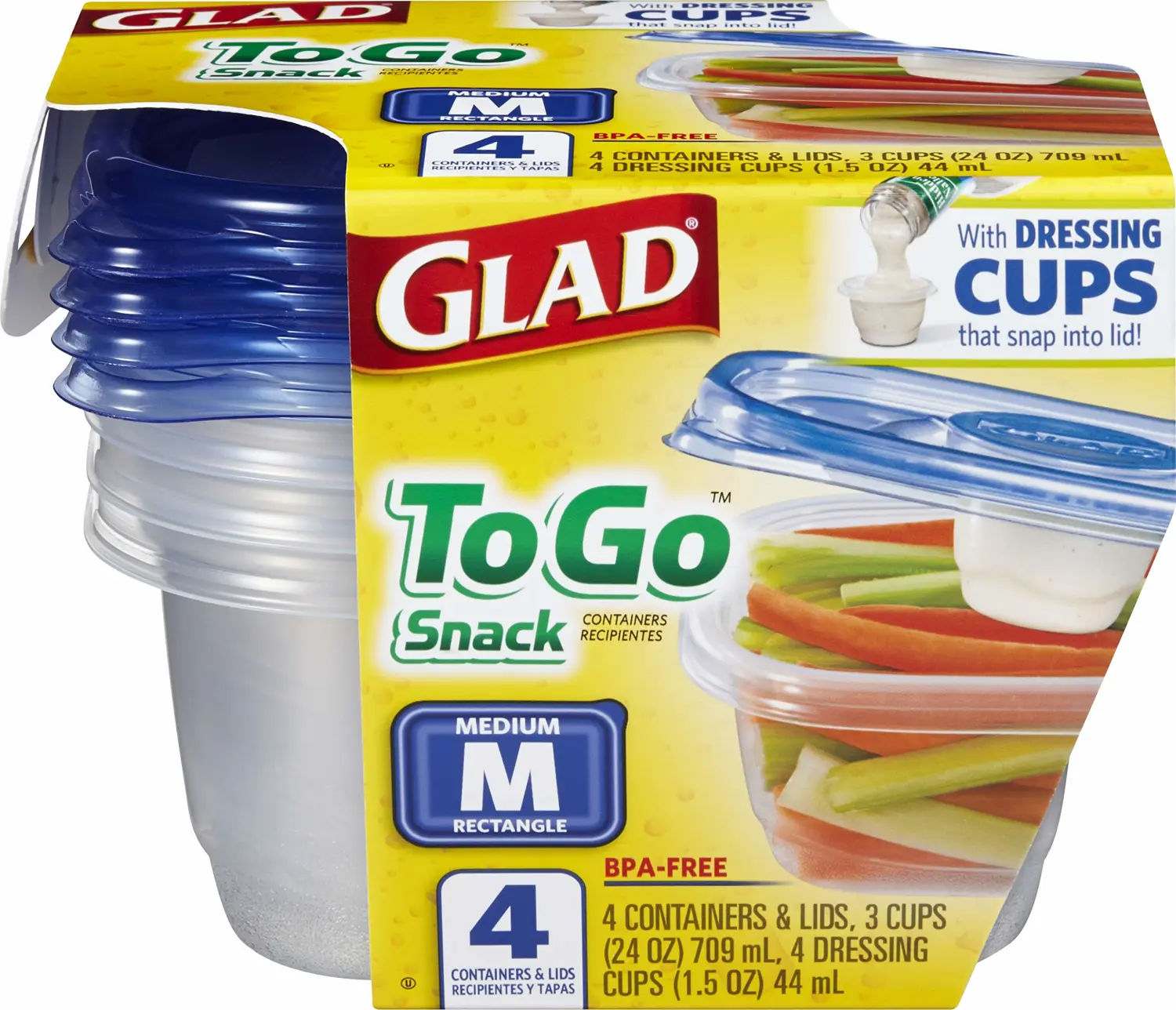 Glad To Go Food Storage Containers | Medium 24 oz Containers for Food Storage from Strong and Sturdy Rectangle Containers in Standard Size, 4 Count - 6 Pack