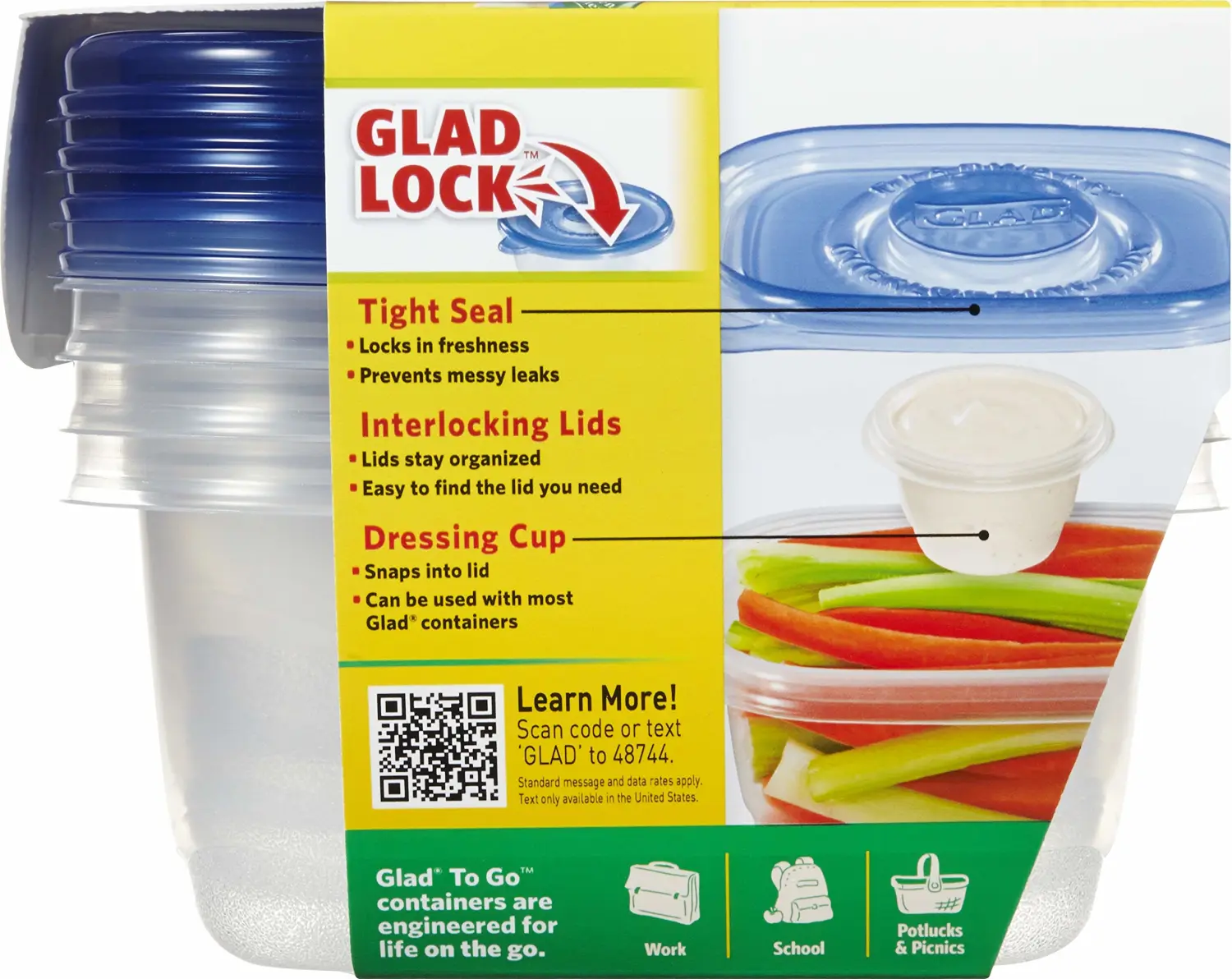 Glad To Go Food Storage Containers | Medium 24 oz Containers for Food Storage from Strong and Sturdy Rectangle Containers in Standard Size, 4 Count - 6 Pack