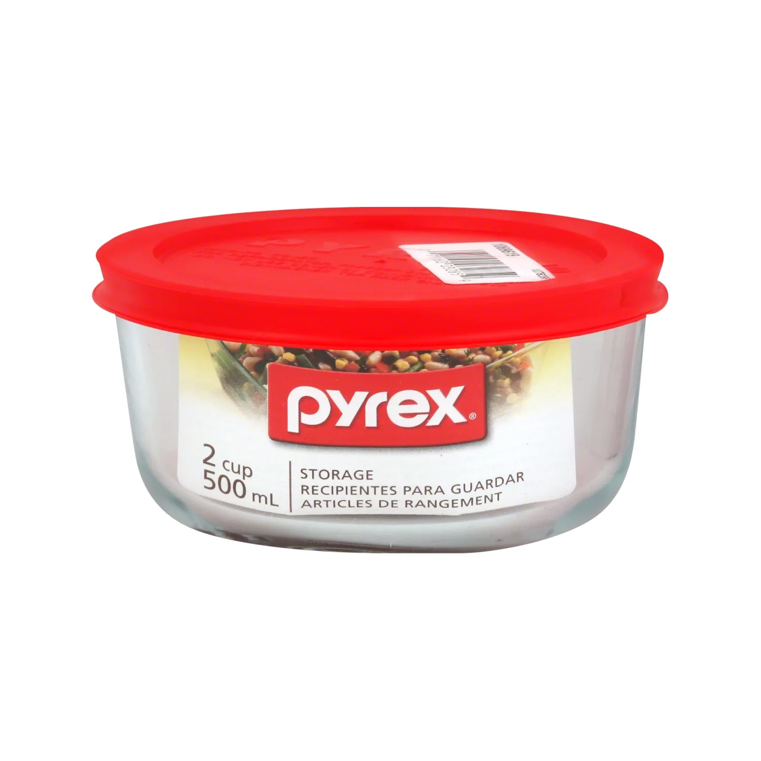 Pyrex Simply Store 2-Cup Single Glass Food Storage Container with Lid, Non-Pourous Round Meal Prep Container, BPA-Free , Dishwasher, Microwave, Oven and Freezer Safe