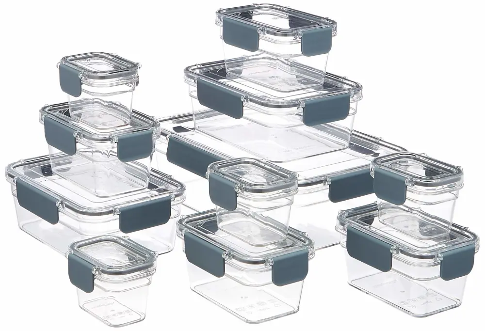 Zinc Basics Large Food Storage Containers - Tritan Plastic Locking, Air Tight, 22 Pieces, Clear