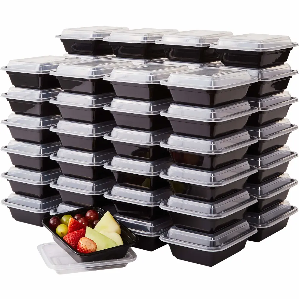 Pro Grade BPA-Free Plastic Containers with Lids 50ct. 12oz Leakproof Microwavable Portion Container for To-Go Orders, Food Prep and Storage. Reusable Bento Box for Restaurant Cafe and Catering.