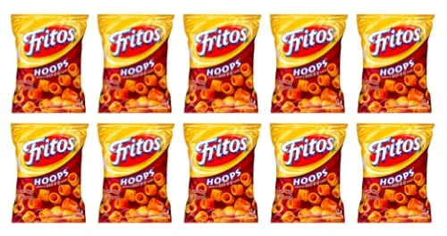 AZPantry Bundle Pack Canadian Fritos Hoops Vending Machine Bags 57g (10X-Pack) Comes in a Crush Proof Box Imported From Canada Family Size Chips Bundle Pack Amazing Canadian Snacks