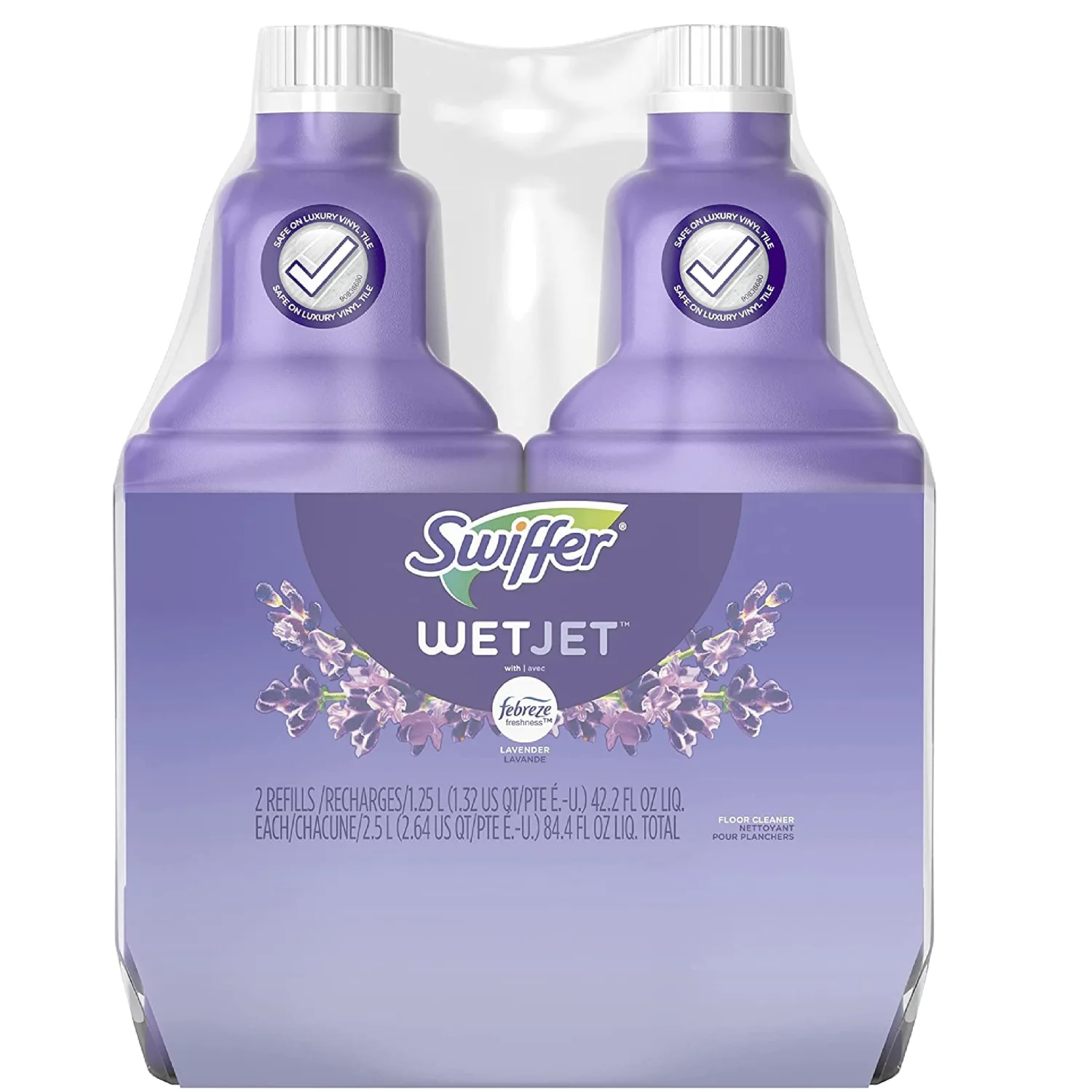 WetJet Multi-Purpose Floor & Hardwood Cleaner Solution with Febreze Refill, Lavender Vanilla & Comfort Scent, 1.25 Liter (2 Bottles)
