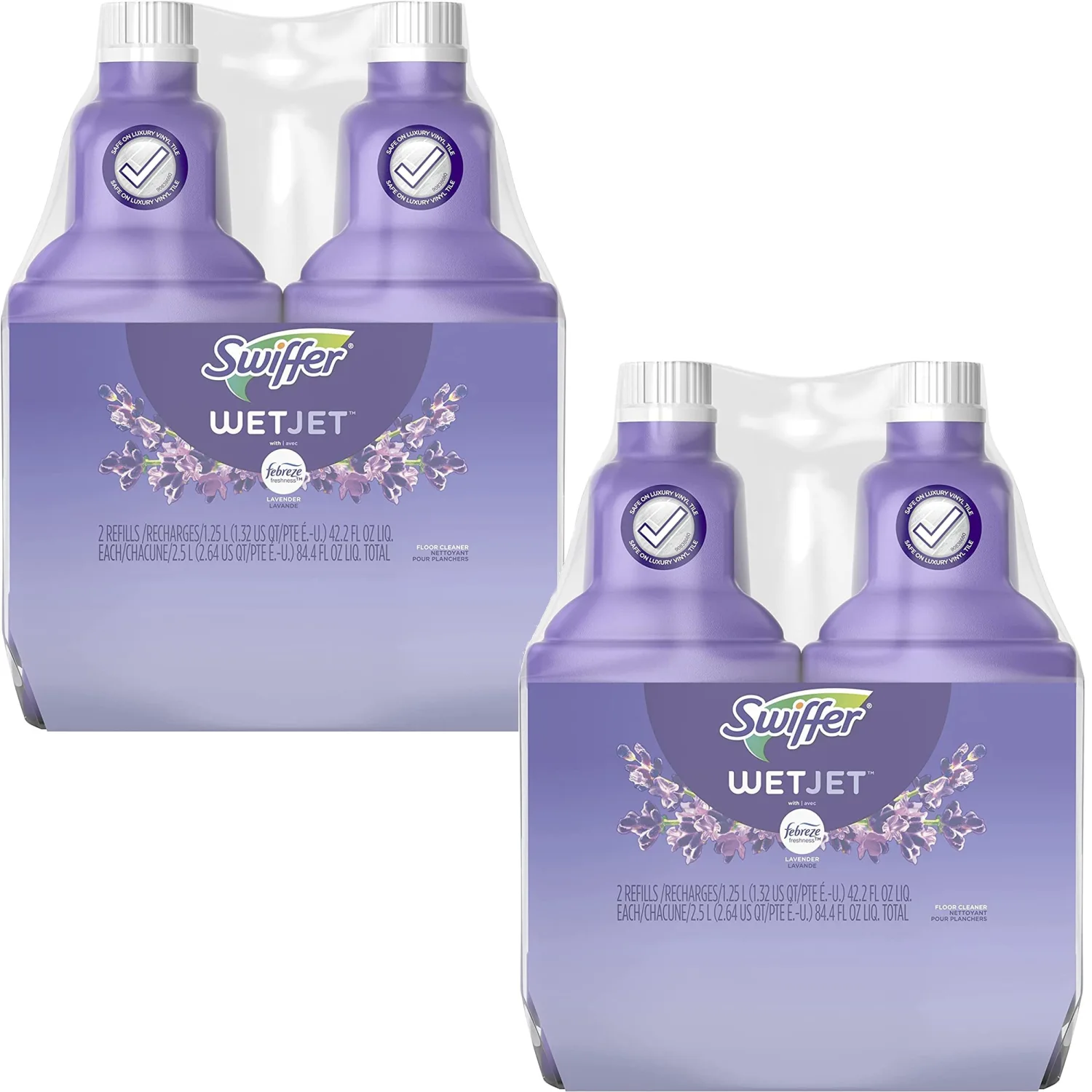 WetJet Multi-Purpose Floor & Hardwood Cleaner Solution with Febreze Refill, Lavender Vanilla & Comfort Scent, 1.25 Liter (2 Bottles)