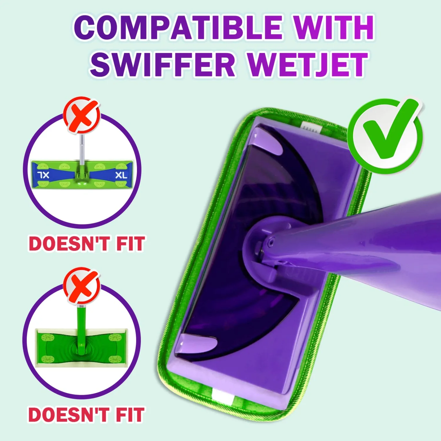 Orighty Reusable Mop Pads Compatible with Swiffer WetJet - Microfiber Pad Refill Machine Washable for Household Cleaning - Cleaning Floor Mop Head Pads Work Wet and Dry - Pack of 2