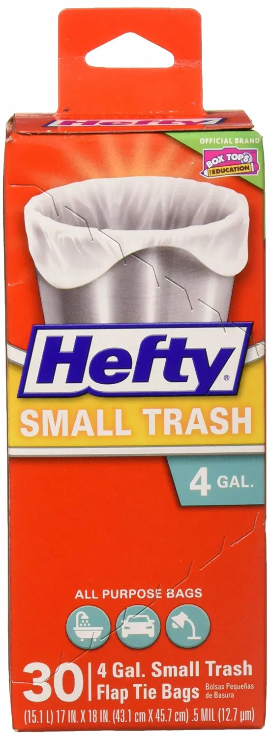 Hefty Small Trash Flap Tie Bag, 4 Gal Capacity, Gray, 30 Count