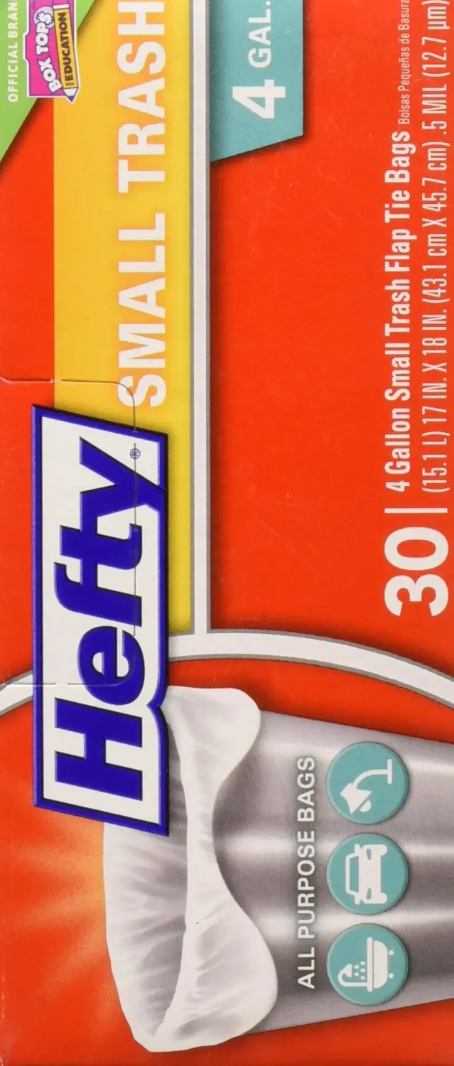 Hefty Small Trash Flap Tie Bag, 4 Gal Capacity, Gray, 30 Count