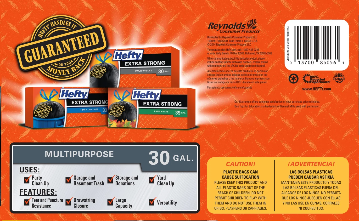 Hefty Strong Multipurpose Large Trash Bags - 30 Gallon, 56 Count