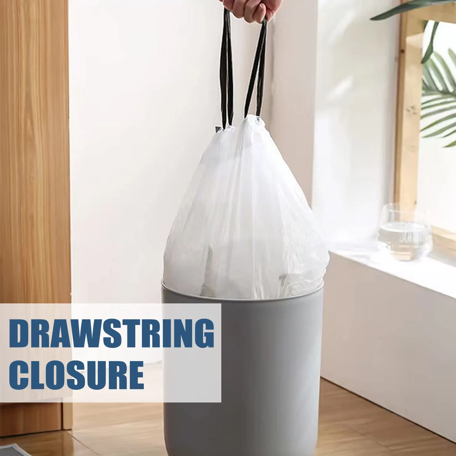 UhomeyUhao Small Trash Bags 4 Gallon - Drawstring, Individual Unscented Small Garbage Bags, White Trash Can Liners For Bathroom, 57 Count