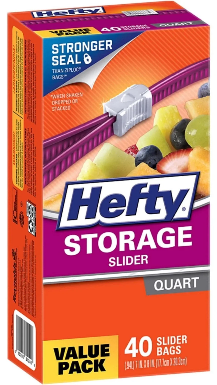 Hefty Slider Storage Bags, Quart, 40 Count