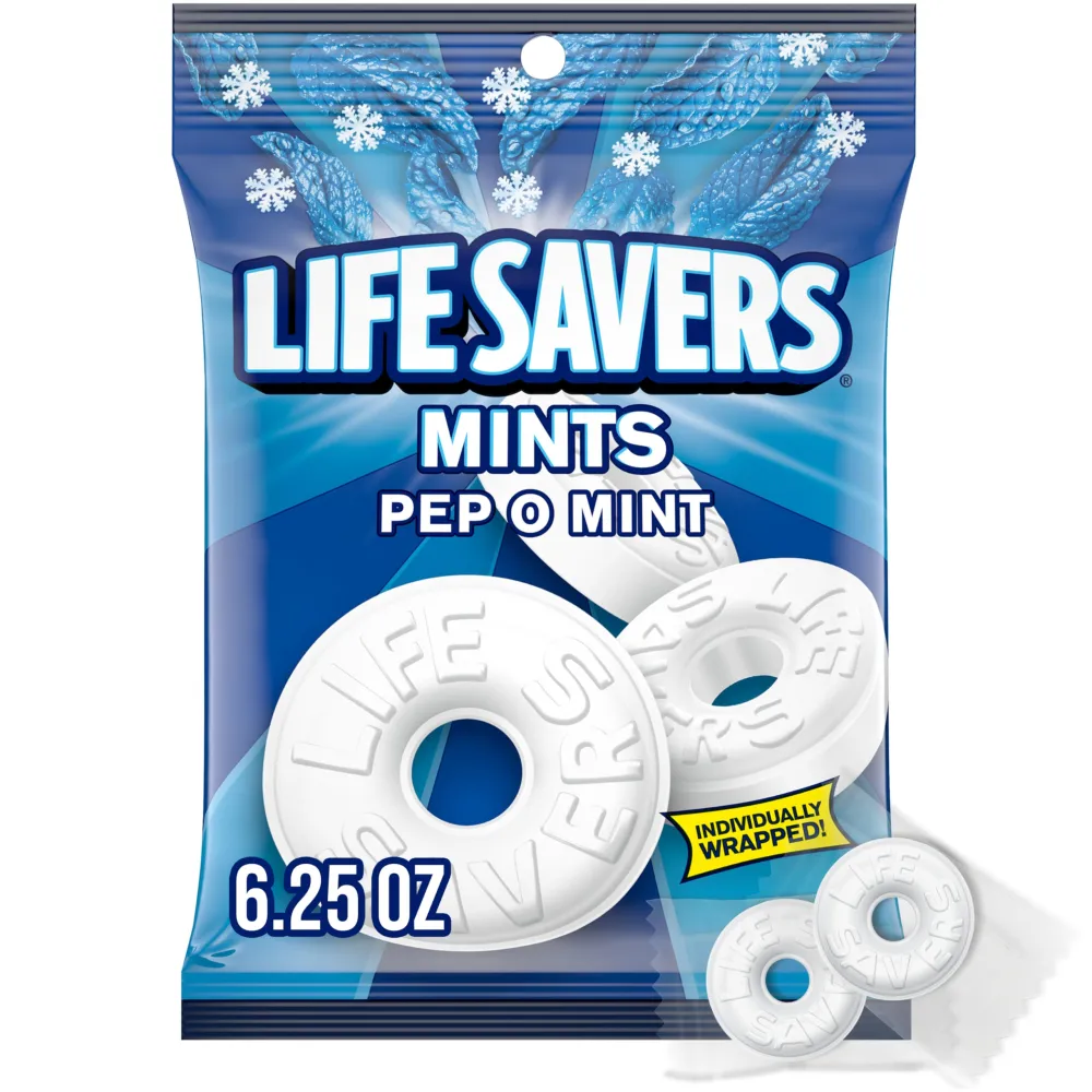 LIFE SAVERS Pep O Mint - Valentine's Day Gifts & More, Candy Variety Box, 12 Bags of Pep O Mint, Bulk Gummy Candy