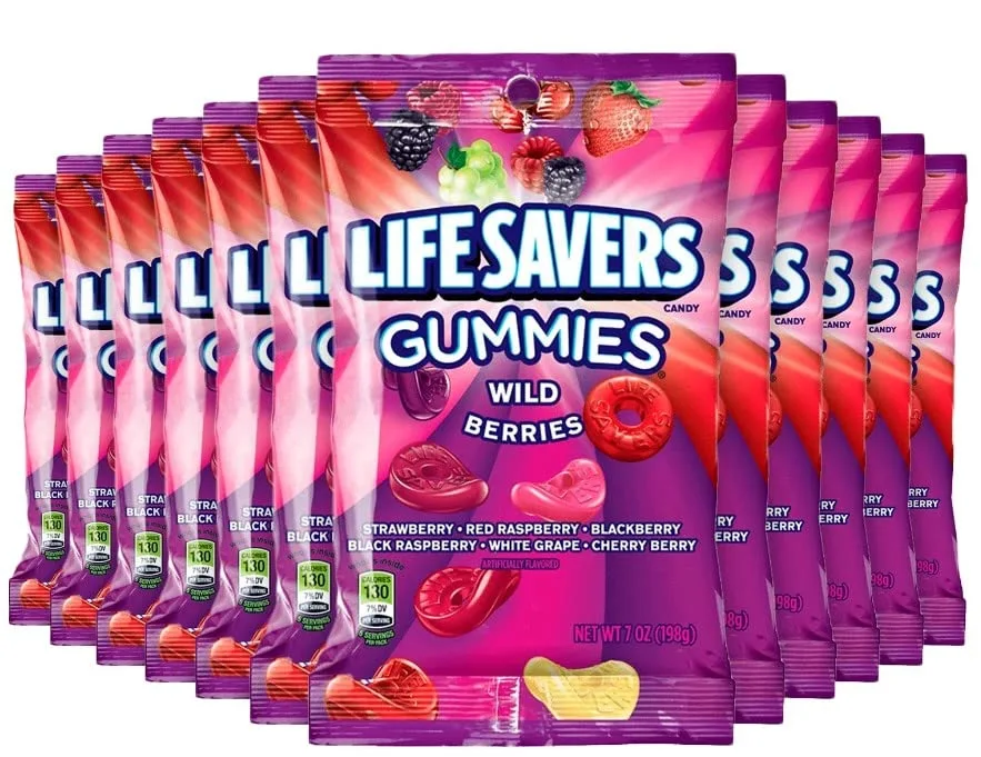 LIFE SAVERS 12 snack packs 7 oz GLUTEN FREE Wild Berry gummies. Bulk candy snacks variety pack for adults & kids! Jelly fruit snacks gummy candy bulk box! Snack bags for kids snacks. Snacks for adults.