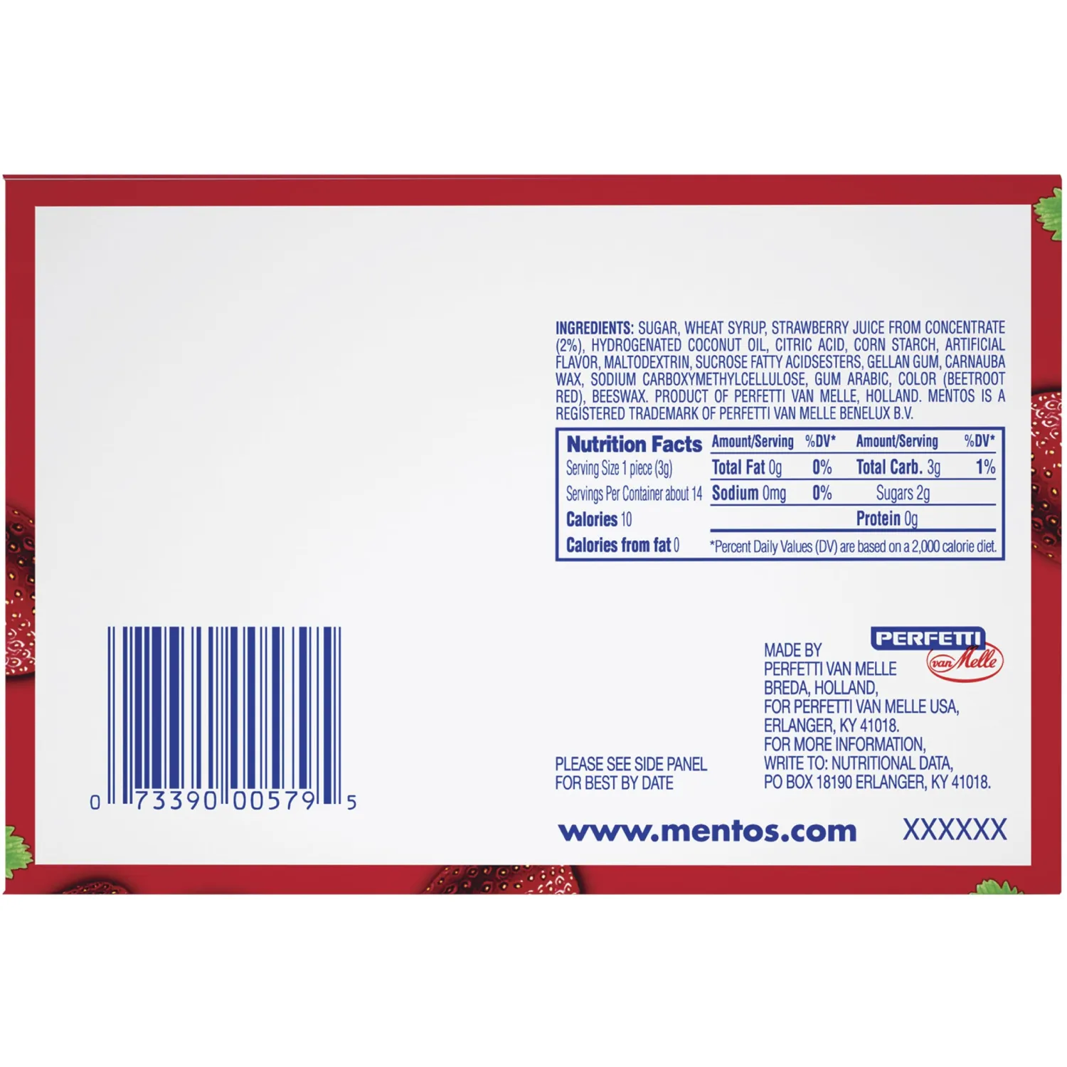 Mentos Chewy Mint Candy Roll, Strawberry, Non Melting, Party, 14 Count (Pack of 15)