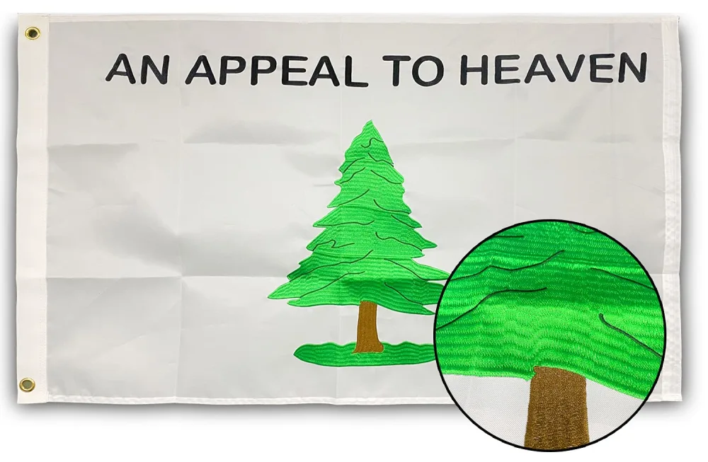 Rhungift Embroidered An Appeal to Heaven Flag 3x5 Ft, Longest Lasting Oxford Nylon 210D | Quadruple Stitched Fly Ends |Brass Grommets for Easy Display Pine Tree Flags 90x150cm