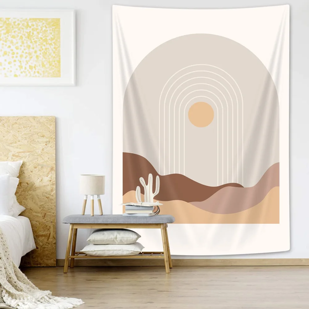 Boho Sun Rainbow Vertical Tapestry Desert Sand Dunes Cactus Tapestry Natural Abstract Contemporary Aesthetic Tapestry Minimalist Tapestry Wall Hanging for Bedroom Living Room Dorm 60 X 51 Inch