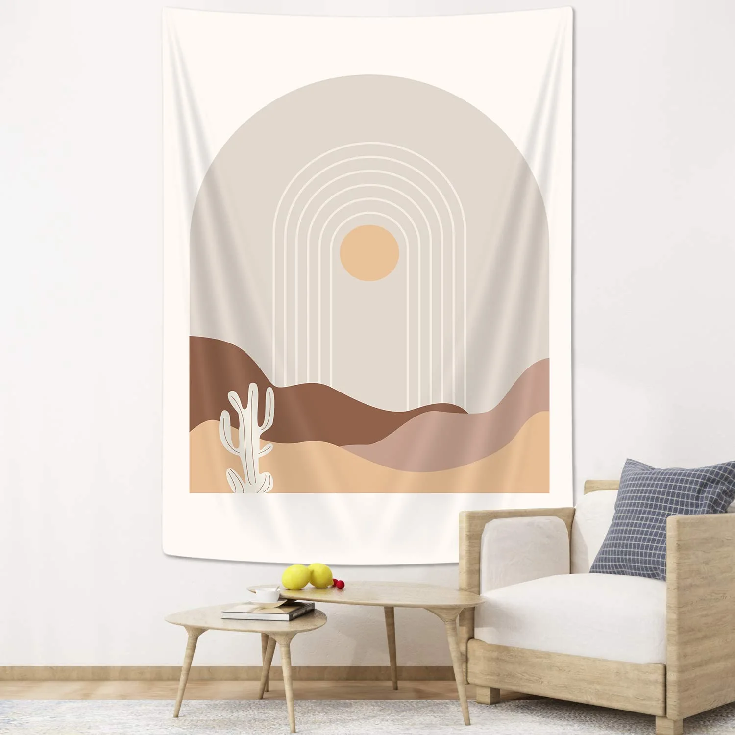 Boho Sun Rainbow Vertical Tapestry Desert Sand Dunes Cactus Tapestry Natural Abstract Contemporary Aesthetic Tapestry Minimalist Tapestry Wall Hanging for Bedroom Living Room Dorm 40 X 28 Inch