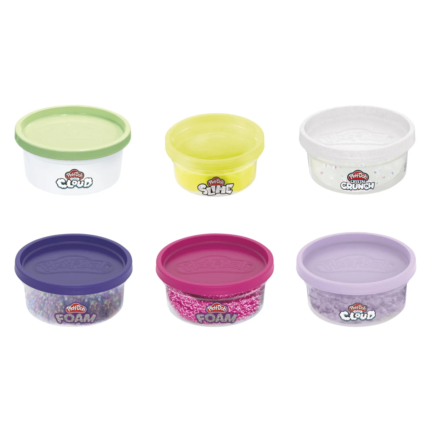 Play-Doh Slime, Crystal Crunch, Super Cloud, and Foam Scented 6 Variety Texture Pack, Tactile Toy for Kids 3 Years and Up, Non-Toxic Multicolored