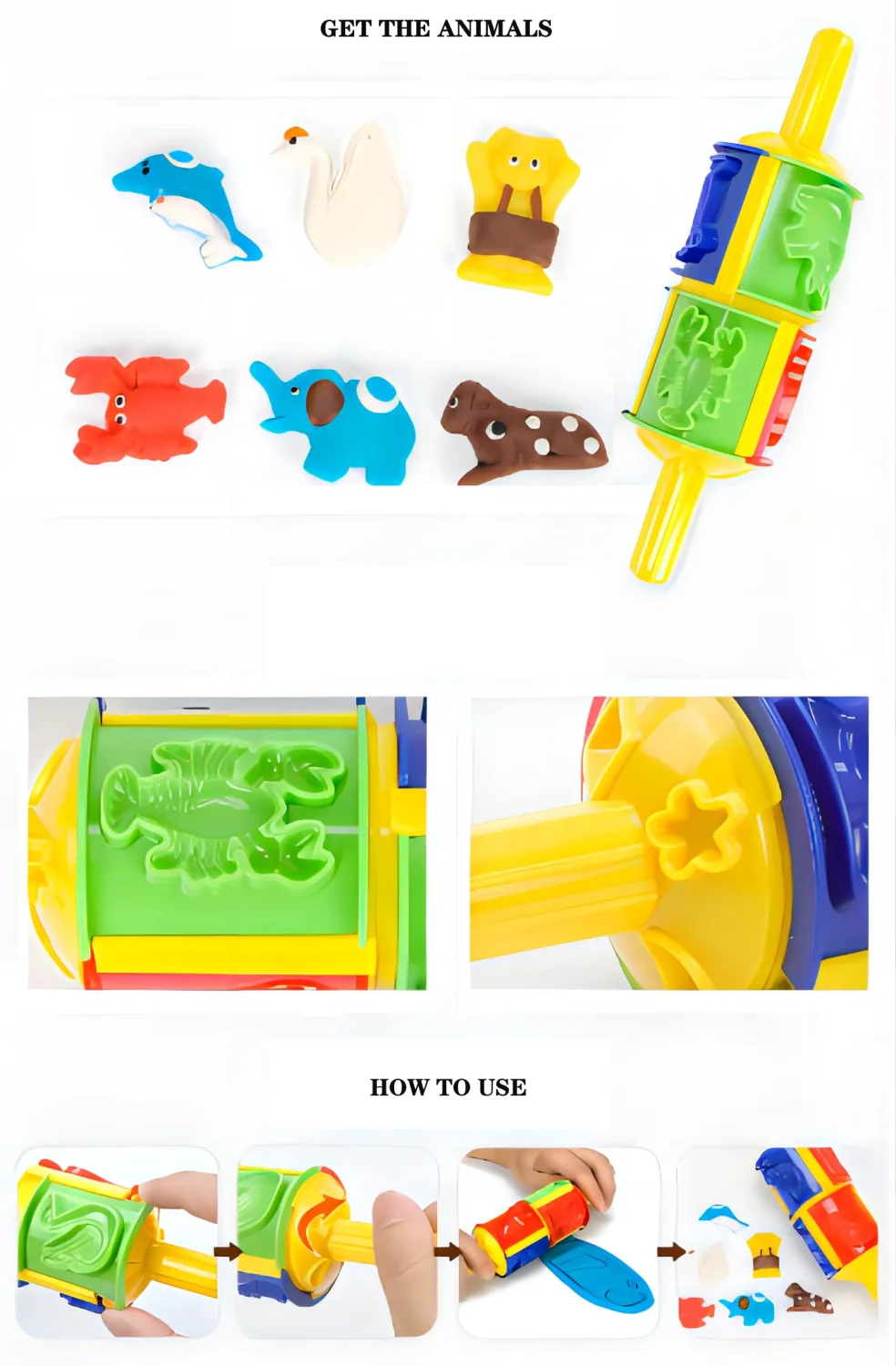 Clay Dough Tools, Animals Texture Rollers Pattern Rolling Pin, With 6 Pcs Animal Model