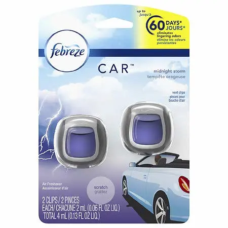 Febreze Car Vent Clips Air Freshener And Odor Eliminator, Midnight Storm Scent