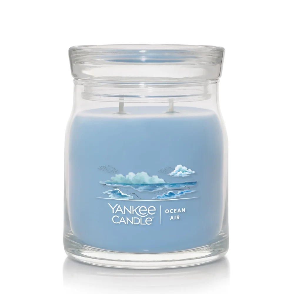 Yankee Candle Ocean Air Scented, Signature 13oz Medium Jar 2-Wick Candle, Over 35 Hours of Burn Time