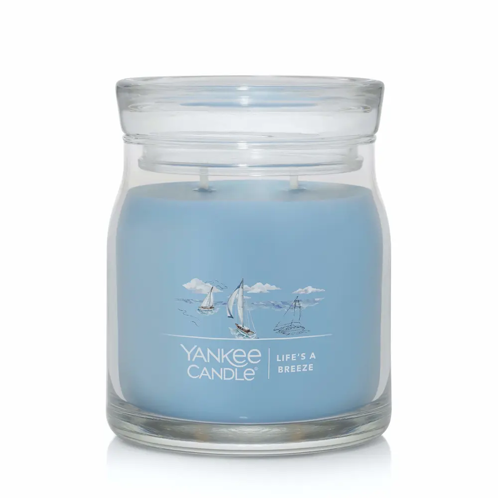 Yankee Candle Life’s A Breeze Scented, Signature 13oz Medium Jar 2-Wick Candle, Over 35 Hours of Burn Time