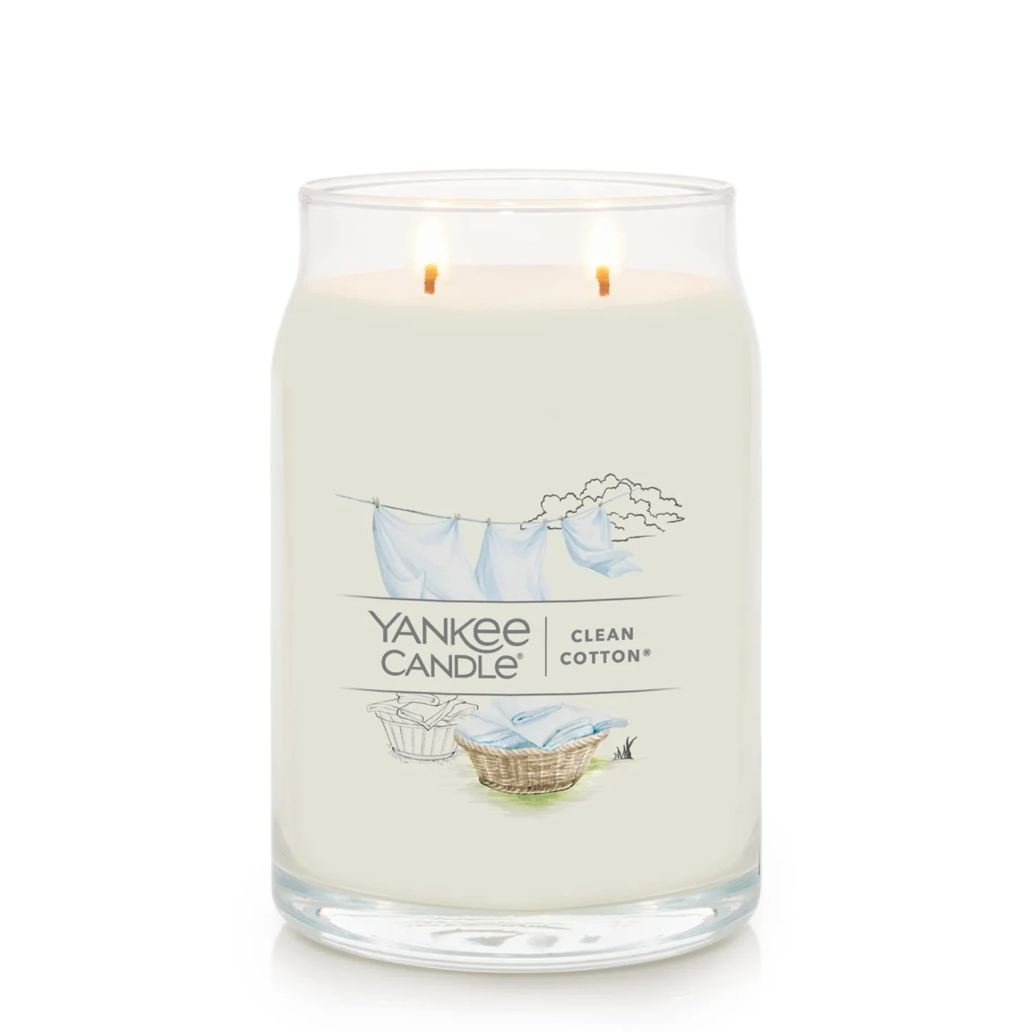 Yankee Candle Clean Cotton Scented, Signature 20oz Large Jar 2-Wick Candle, Over 60 Hours of Burn Time